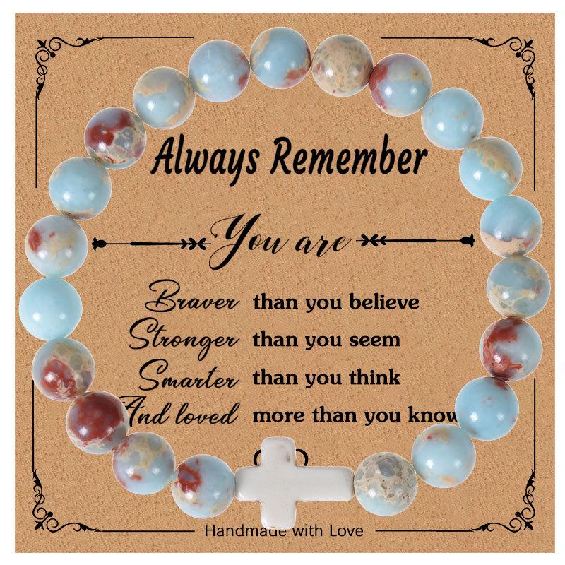 

Pink Zebra Stone Inspirational Cross Bracelet - European & American Style