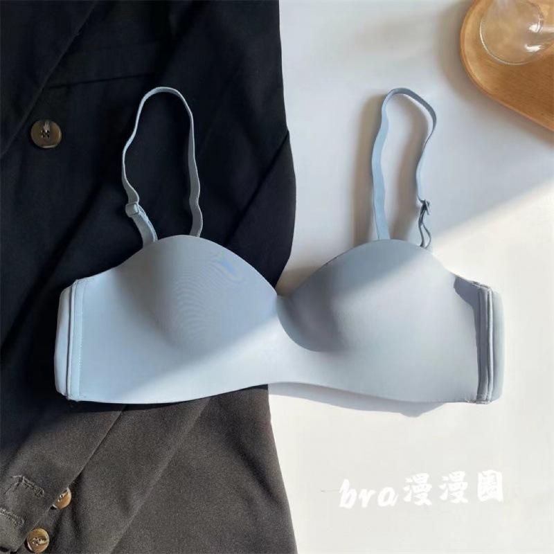 Underwear Women's Removable Shoulder Strap Tube Top Non-slip Summer Thin Small Breasts Gather and Show Large Steel Rim-free White Glossy Bra
