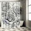 Monochrome Rose Heart Shower Curtain - Elegant Black and White Floral Design for a Waterproof and Unique Bathroom Décor Set