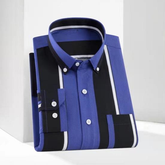 

Мужская рубашка с отложным воротником, однобортный кардиган с длинным рукавом, приталенный крой, полосатый цвет, пуговицы, деловой стиль, мужской топ больших размеров