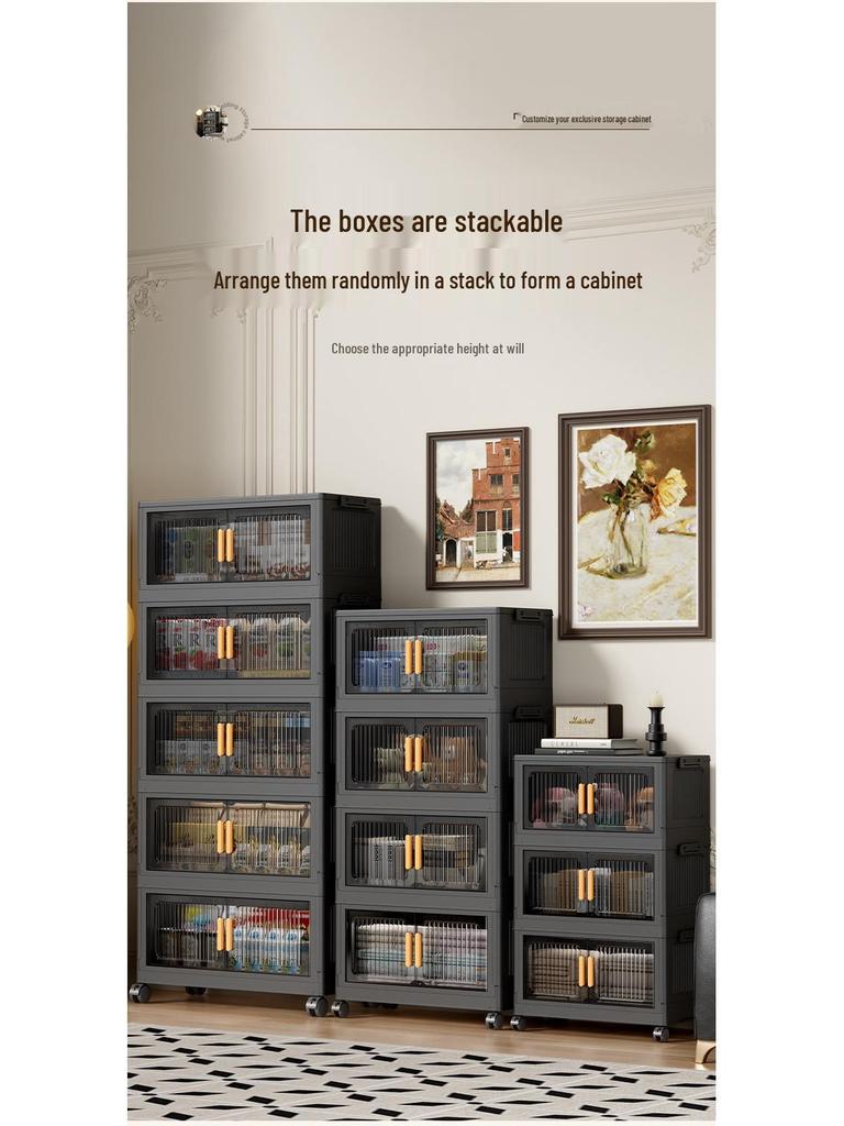 Foldable Plastic Storage Box with Wheels - Multi-layer Organizer Cabinet for Bedroom and Bedside