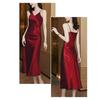 Women's Sleeveless Spaghetti Strap Satin Dress Sexy V-Neck Slip Long Dress Cocktail Party Evening