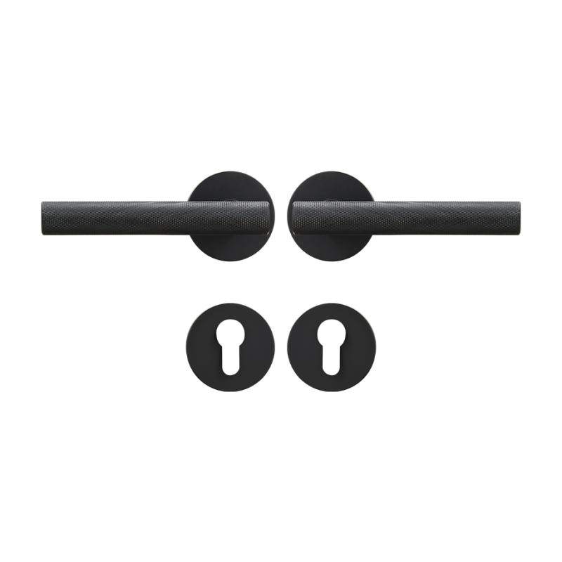 Dooroom Brass Knurled Door Lock Set Modern Gold Black Interior Bedroom Bathroom Double Wood Door Lever Set Dummy Handle Knob