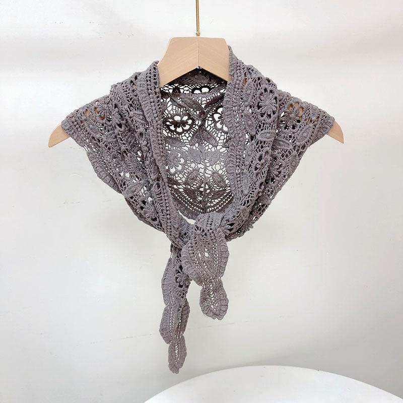 Women Spring and Summer Cotton Triangle Scarf Filigree Knitted Beach Bandana Wrap Pashmina Stole Foulard Hijab