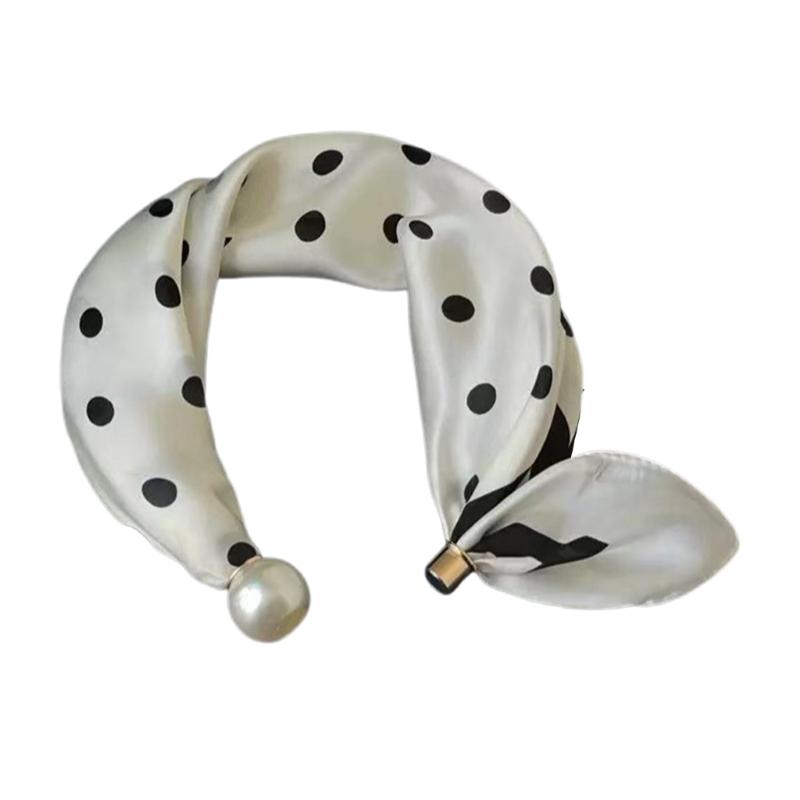 

Fashion Silk Neck Scarf With Secure Pearls Magnetic Clasp Women Neck Shawl Accessory Decorative Scarf Wrap Daily Wear