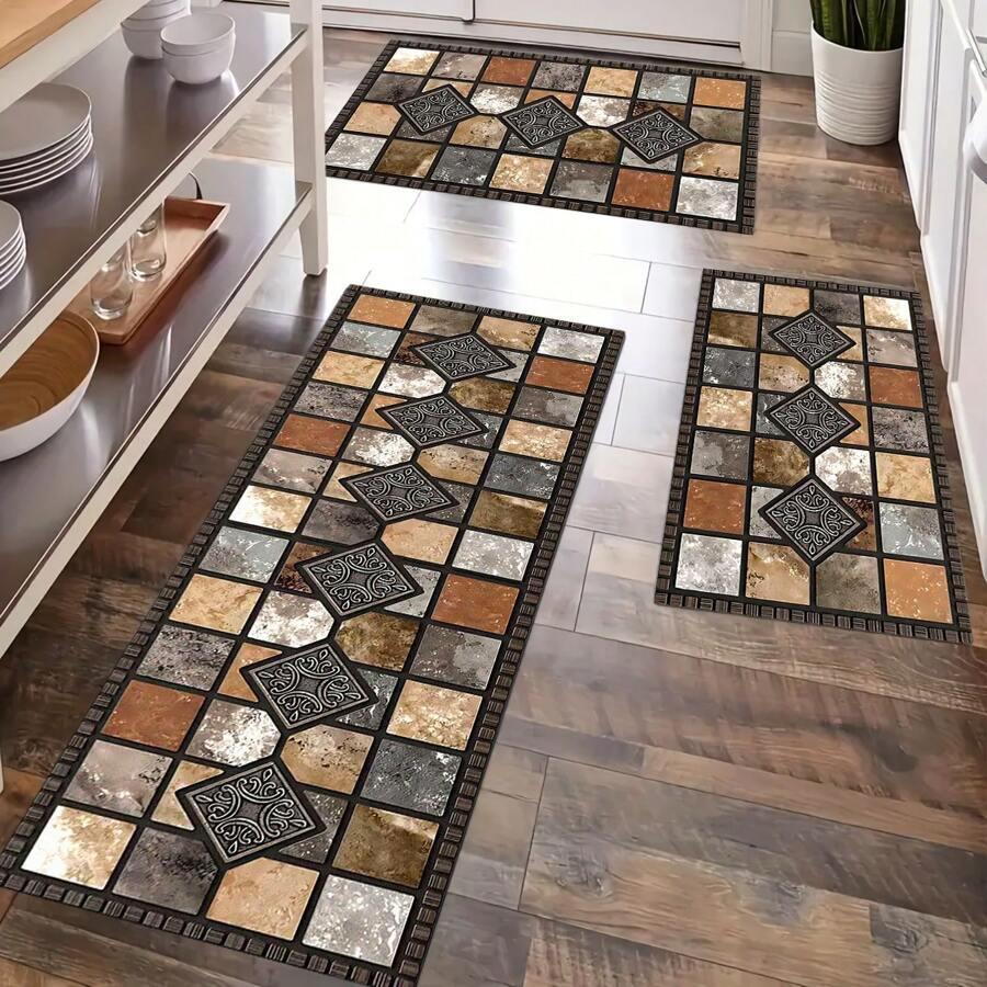 American Retro Kitchen Floor Mat Set: Water-Absorbent, Stain-Resistant, Easy-Care, Customizable Logo, Two-Piece