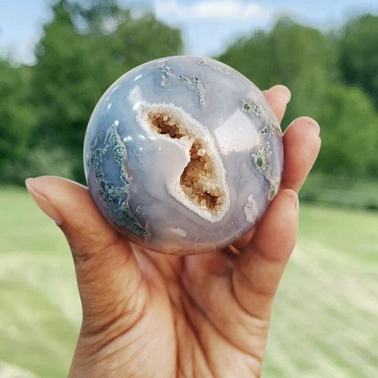 Mossa Agat Kula, Mossa Agat Boll 50mm, Druzy Agat Boll, Naturlig Druzy Geod Kula,