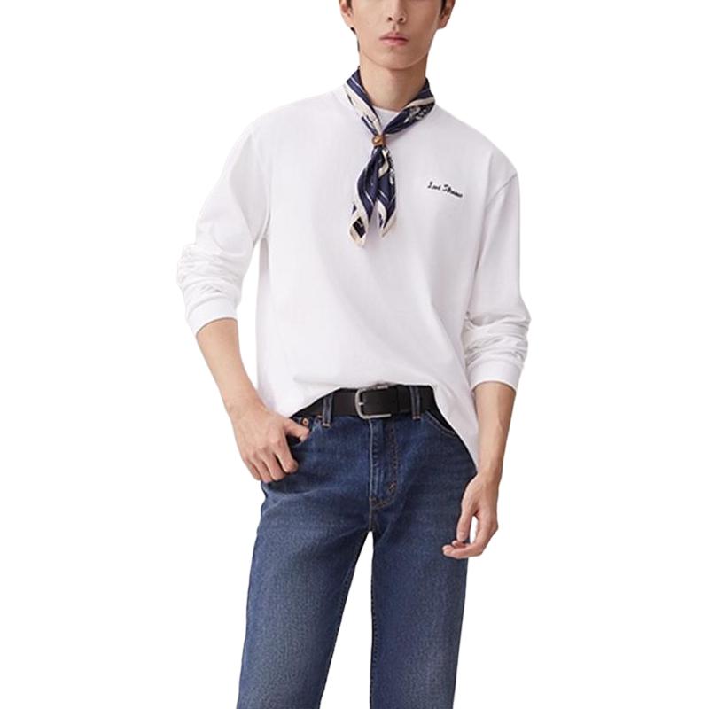 Levis Logo Print Simple Fashion Ribbed Crew Neck Long Sleeve Sweatshirt Men Sweatshirt White 002HD-0000