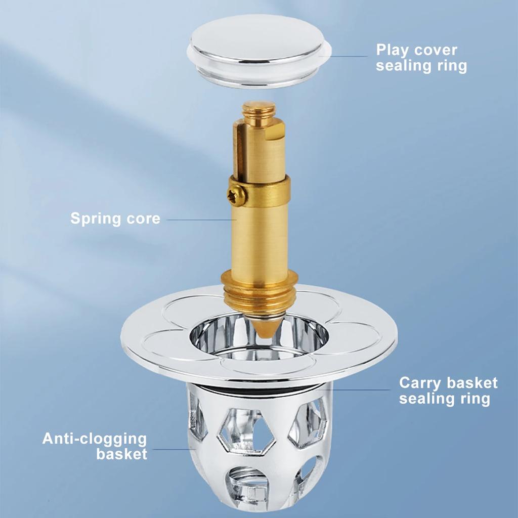 2Pcs Universal Anti Clogging Sink Drain Strainer 30-40mm Drain Hole Push-Type Washbasin Pop Up Sink Drainer Filter Hair Catcher