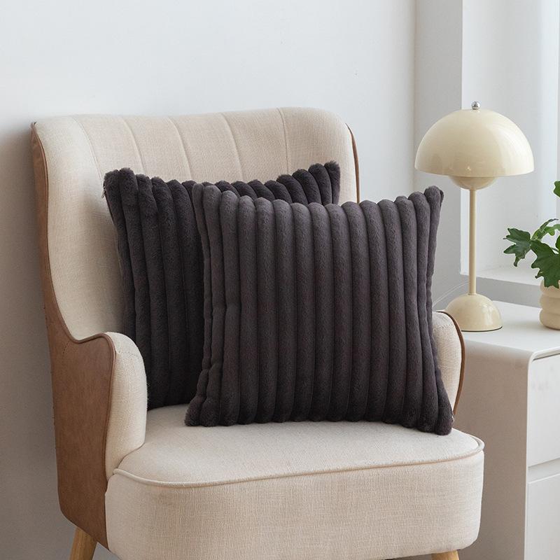 2Pcs Luxury Nordic Plush Cushion Cover Comfortable Textured Striped Throw Pillow Cover Soft Plush Pillowcase Living Room Decor