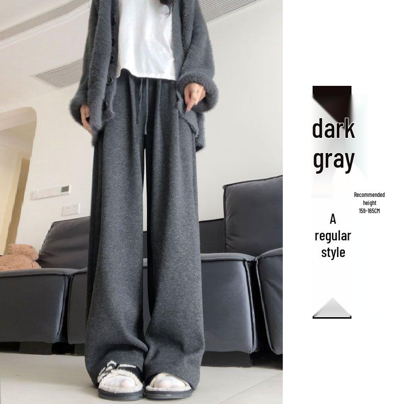 Plus Size Women's Gray High Waist Wide-Leg Pants - Spring/Summer Casual Draped Trousers