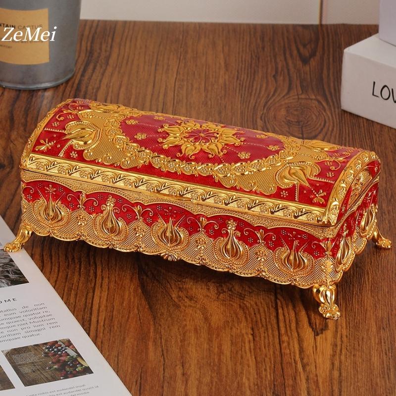 European Style Bracelet Storage Box Jewelry Organizer,Exquisite Patterns Alloy Card Ring Storage Box Dresser Display Couple Gift