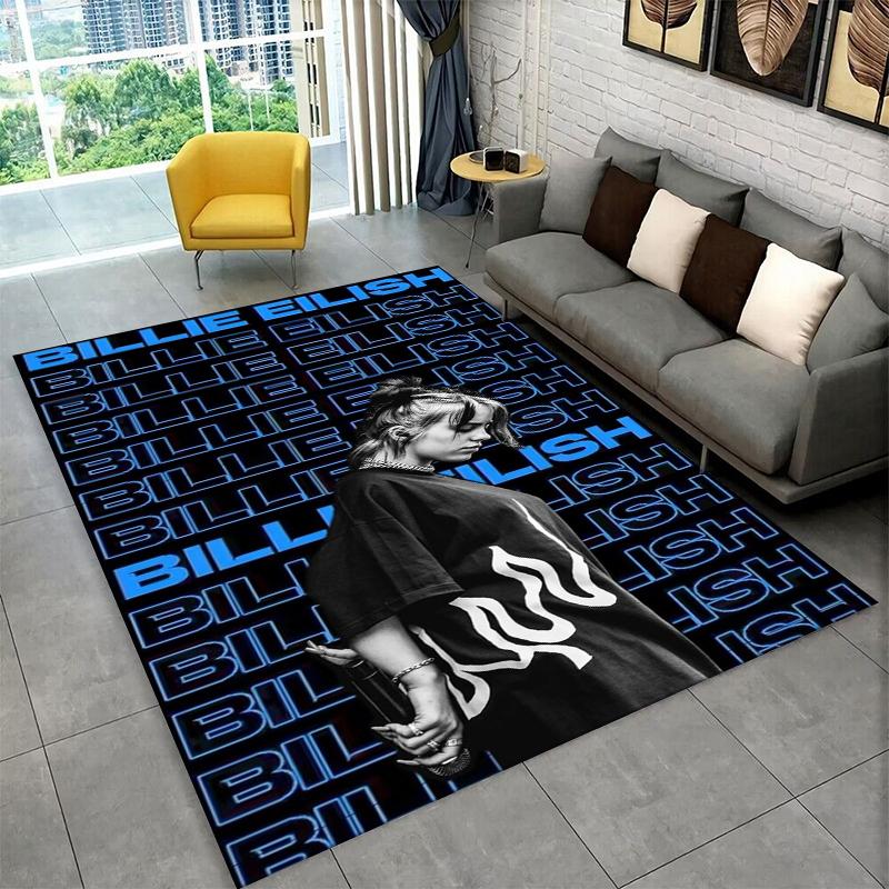 3D Billie Eilish Sänger Star Teppich für Spielzimmer Schlafzimmer Wohnzimmer Sofa Heimdekoration, Kinder Spielbereich Teppich Rutschfeste Bodenmatte