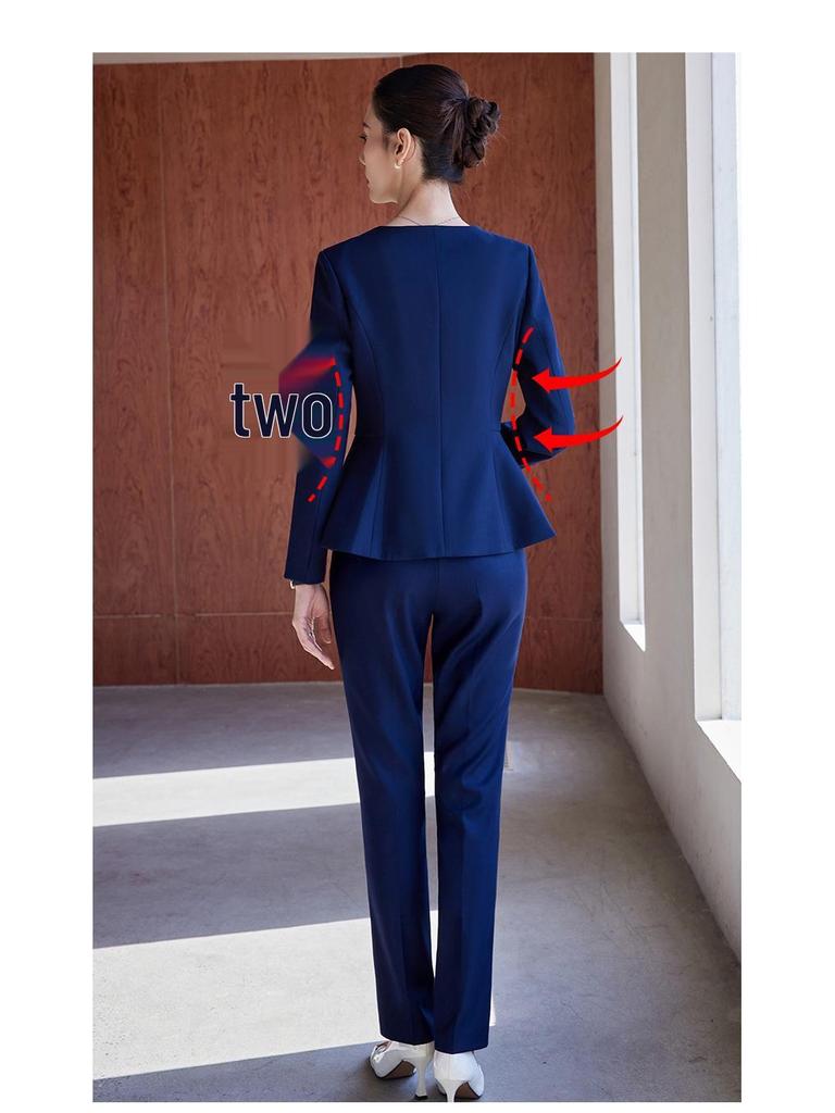 Elegant Women's Autumn/Winter Suit Set for Hotel Receptionist and Beauty Salon Workwear