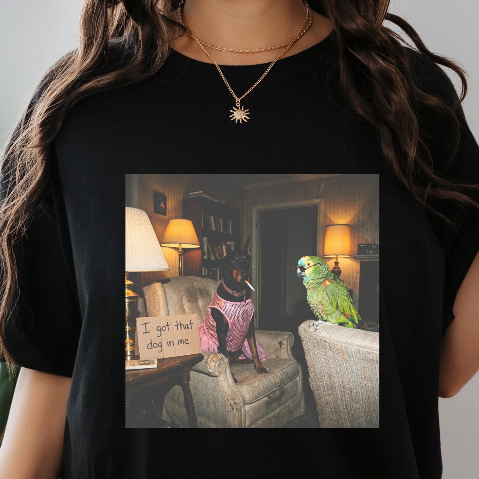 Doberman & Parrot Meme T-Shirt – I Got That Dog In Me Graphic Tee S