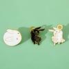 Soft Cute Rabbit Metal Badge Black and White Bunny Small Animal Alloy Oil Drop Brooch Pin