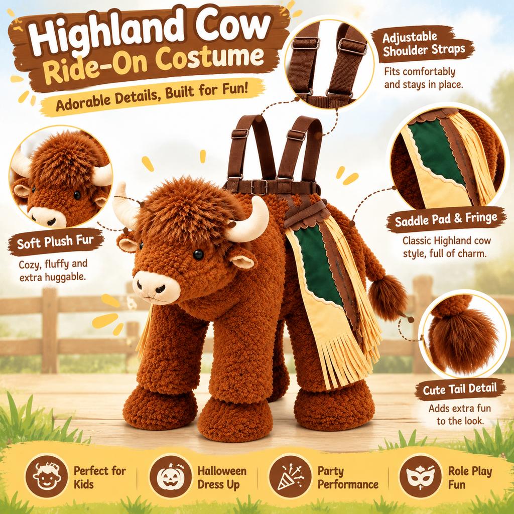 Kids Highland Cow Plush Ride-On Costume