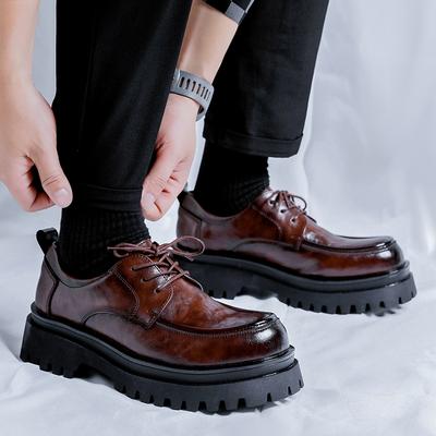 Fashion Fashionable New Men's Thick Soled Leather Shoes Male Outdoors Party Fashion Korean Simple Footwear  Men's Height Increasing