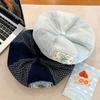 Vintage Denim Berets Korean Painter Cap Ins Patch Splicing Beret  Summer and Autumn