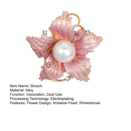 Day Brooch Enamel Flower Design Brooch with Imitation Pearl Rhinestones Inlaid Weddings
