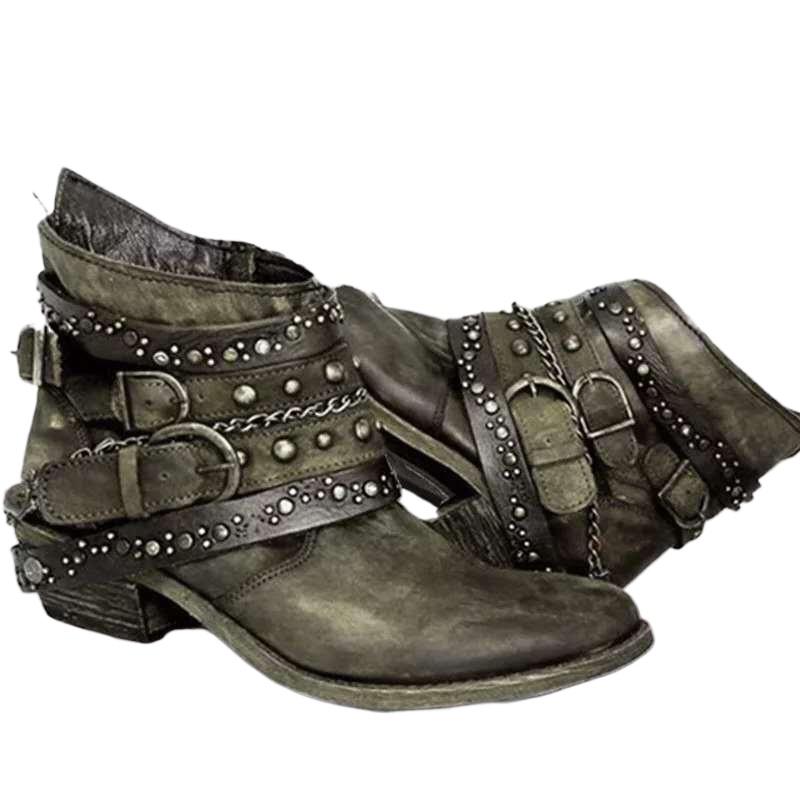 Size 36-43 Retro Women's Ankle Boots Fashion Side Zipper Pointed Toe Women's Boots Chunky Heel Large Size Leather Shoes Boots