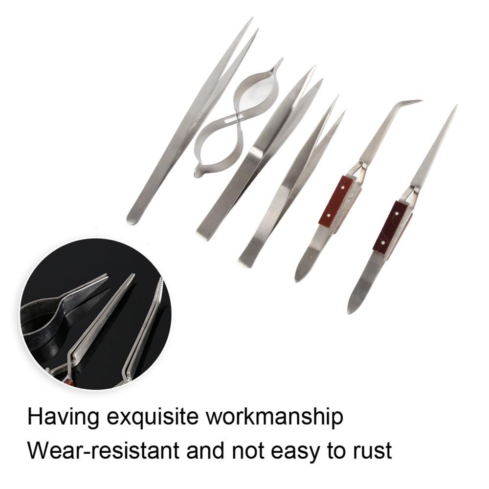 6pcs Straight/Curved Tip Self-Lock Tweezer Cross Locking Cross Lock Tweezers Soldering Work