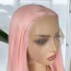 AIMEYA Light Pink Long Straight Wig Synthetic Hair Pink Lace Front Wigs Heat Resistant  Wig Silky Straight Pink Hair