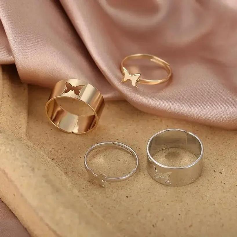 Summer Fashion Retro 2 Piece Butterfly Ring Set Creative Personality Punk Couple Jewelry Accessories For Women Creative Gifts