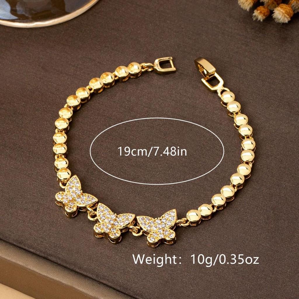 Diamond-Encrusted Butterfly Pendant Gold-Plated Bracelet - Luxury Zircon Design