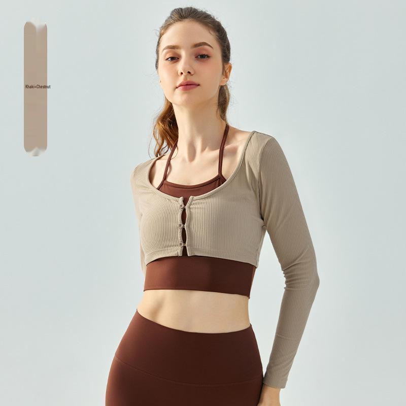 

Бесшовный рубчатый топ для йоги с длинным рукавом и чашечками - Осенне-зимний, повседневный и стройнящий Extra Large