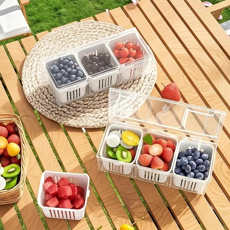 1 Set of Food Storage Containers Square Transparent Compartments for Refrigerators, Salad, Fruit, Vegetable And Condiment Boxes