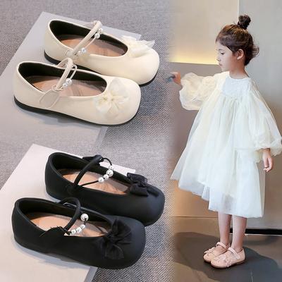 Kinder Lederschuhe Mesh Schnürung Schleife Mädchen Ballerinas Weiche Sohle Rutschfest 2025 Frühling Herbst Kinder Prinzessin Schuhe Süße Perlen Ins
