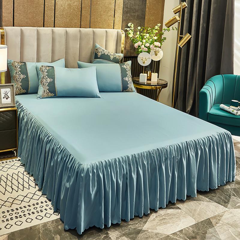 Solid Color Princess Style Brushed Bed Skirt with Dustproof Full Wrap