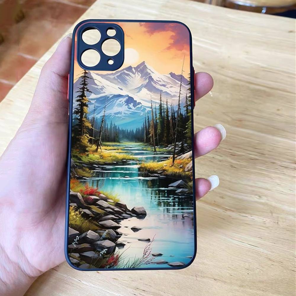 Landscape Painting Shockproof For iPhone X XR XS 11 12 13 14 15 16 pro Mini MAX transparent Matte Phone Case