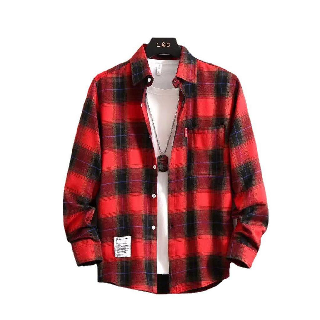 Men's Plaid Long Sleeve Shirt: Spring/Autumn Student Loose-Fit Button-Down Jacket - Hong Kong & Korean Style Trend