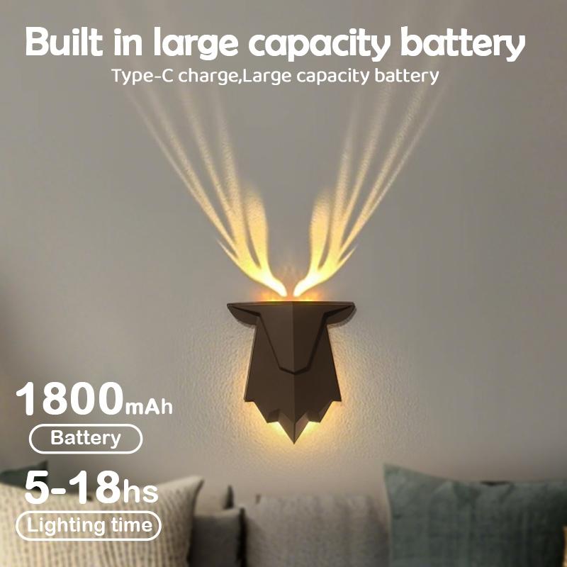 Deer Night Light with Remote Control Rechargeable Antler Wall Lamp 3 Brightness Level Nightlights For Christmas Decorations