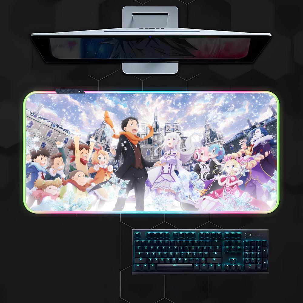 Amine Cartoon R-ReZero Mouse Pad Gamer Luminescence Led Mouse Pad Gaming Table Rgb Deskmat Keyboard Pc Mousepad