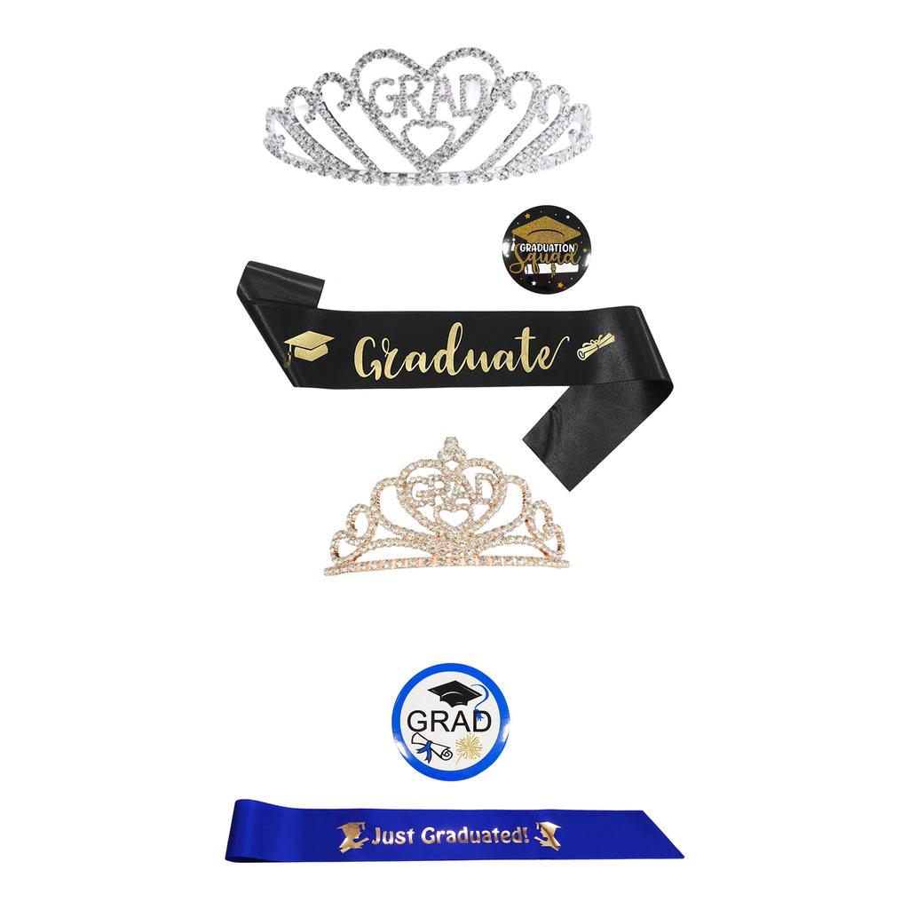 Graduate Crowns and Sash Badge Set Congratulations Grad Party Decorations 2026 Women's Grad Tiaras and Sash Brooch