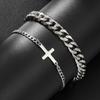 Fashion Cold Wind Stainless Steel Cuban NK Chain Double Layer Stacked Cross Bracelet Men's Hip Hop Street Bracelet Set