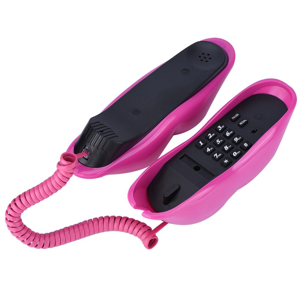 Funny Rose Red Lip Plastic Telephone Wire Landline Phone Home Decoration