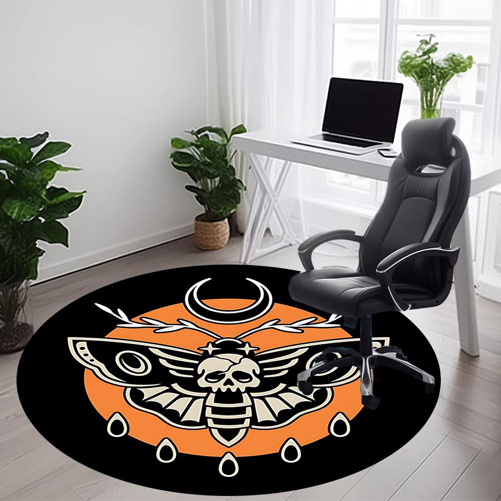 1PCMoth Skull Office Round Area Rug,  Mat Suitable For Office, Under Office Chairs Bedroom Living Room Home Decor, Room Deco