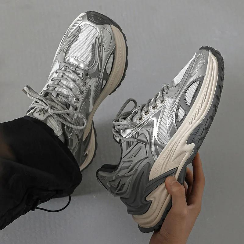 Fashion Men's Mesh Chunky Sneakers Thick Sole Sports Shoes Autumn Casual Fashion Lace Up Running Sneakers Platform Outdoor Walking Shoes