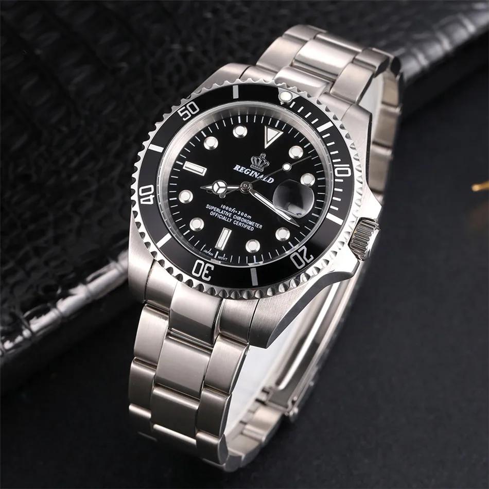 Reginald Watches Rotatable Bezel GMT Sapphire Glass Date Stainless Steel Watch Men Sports Watches Relogio Masculino Reloj Hombre