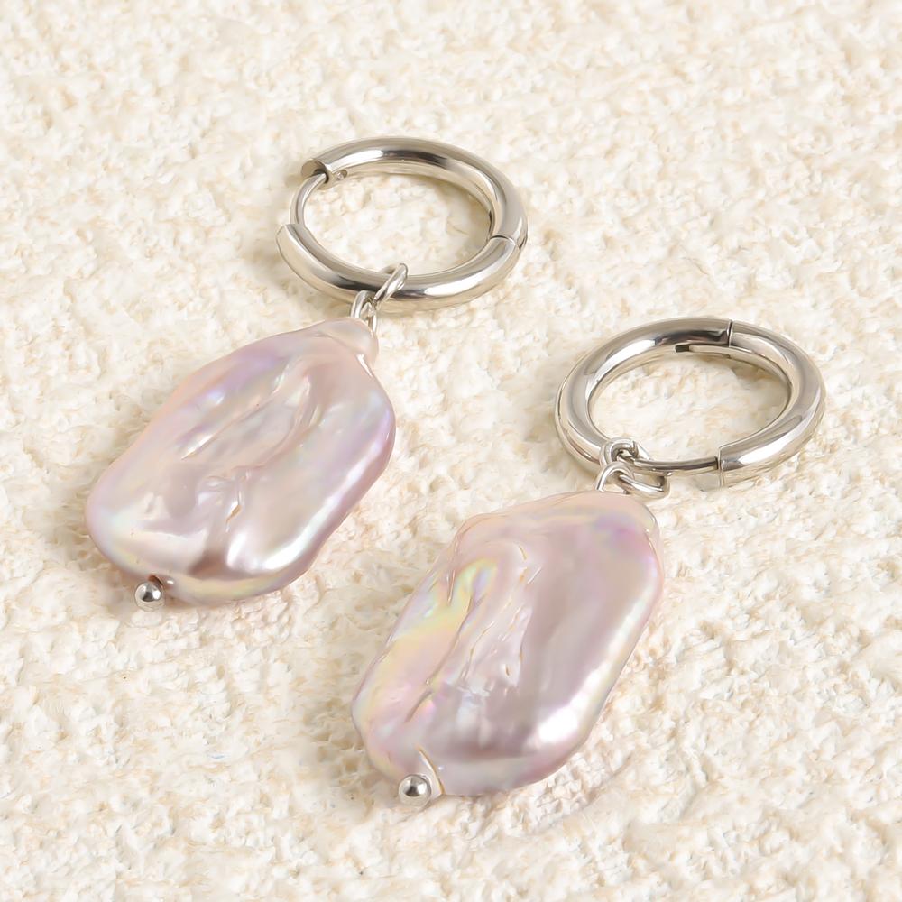 Real Natural Irregular Pearl Earring Stainless Steel Jewelry For Women Men Accessories Round Hoops Piercing Baroque Boucles Gift