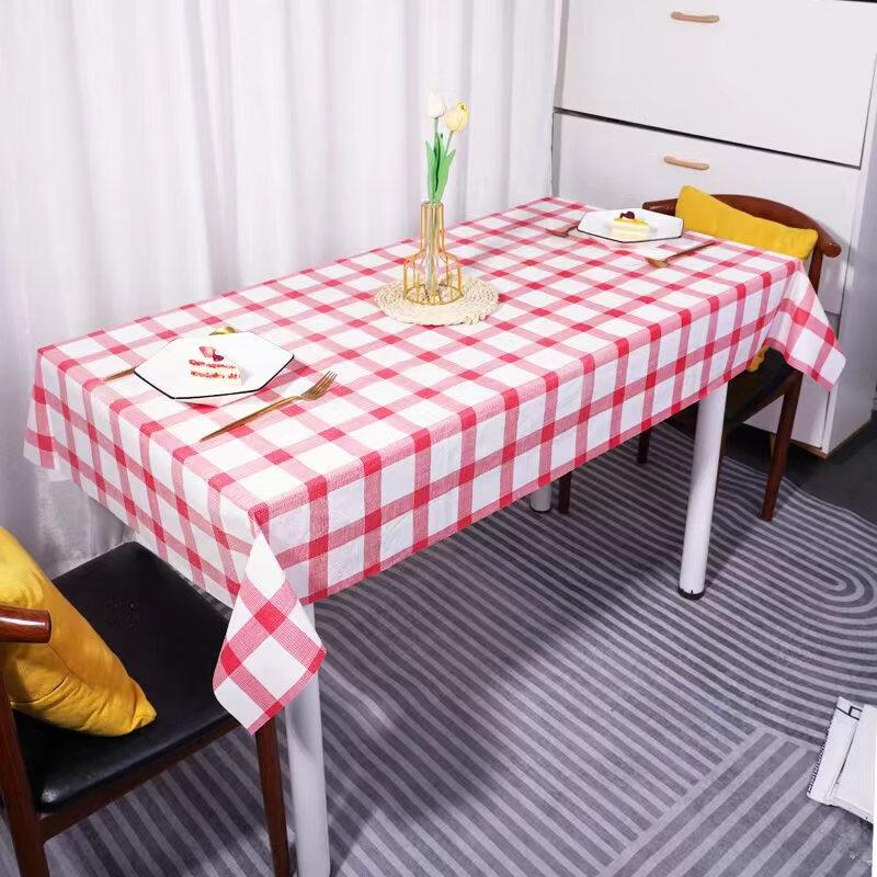 Red Plaid Disposable Plastic Tablecloth