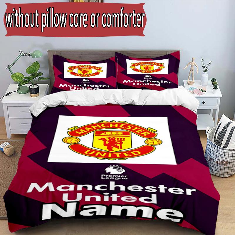 3pcs Duvet Cover Set (1*Duvet Cover + 2*Pillowcase, Without Core), Custom Name Manchester Football F.C Pattern Bedding Set, Home Bedroom Decor Gift