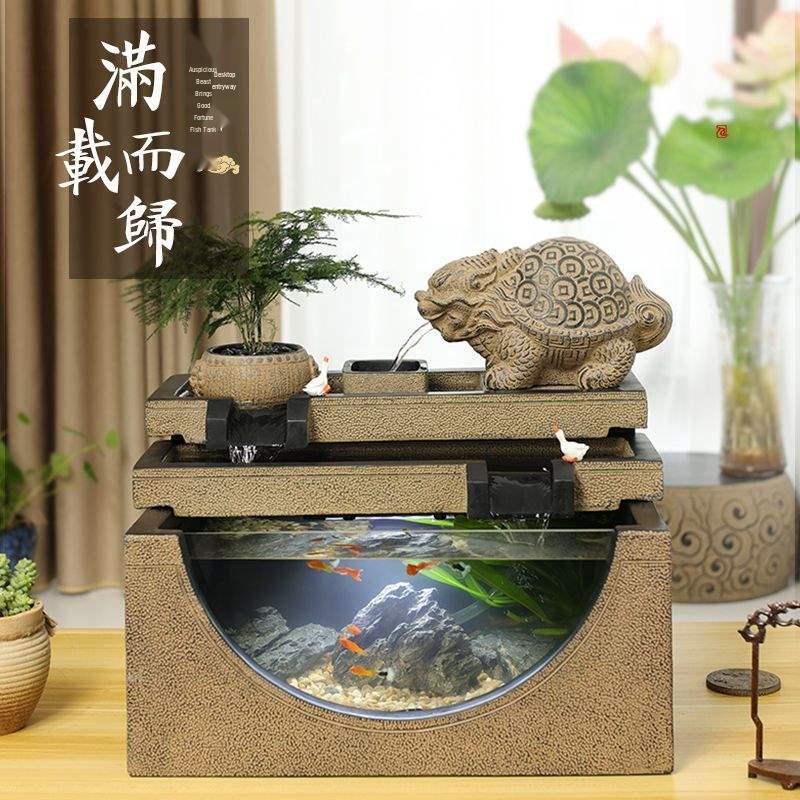 Flowing Water Fish Tank Desktop Decoration: Office Pond Ornament for Wealth and Tranquility