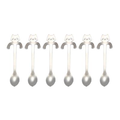 6pcs Hanging Cup Spoon Cute Coffee Spoon Teaspoon Portable Stainless Steel Ice Cream Tableware with Long Handle