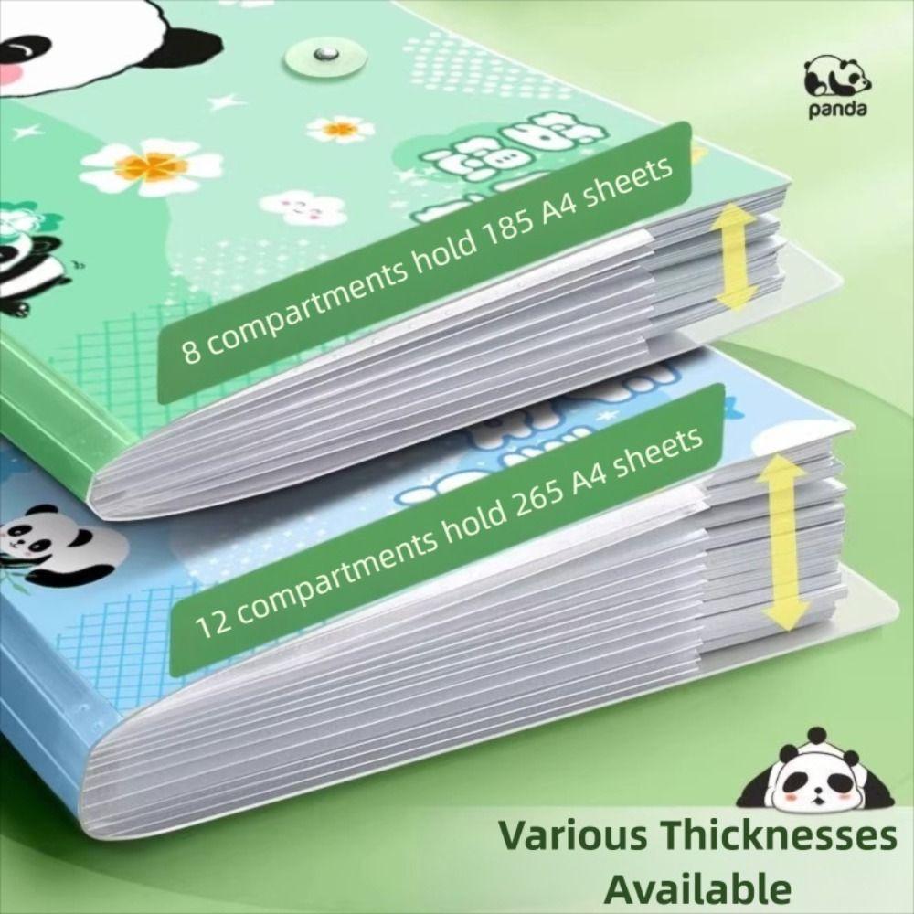 Panda A4 File Folder Large Capacity 8/12 Pockets Test Paper Storage Folder Cartoon Buckle Design Document Bag Student Supplies