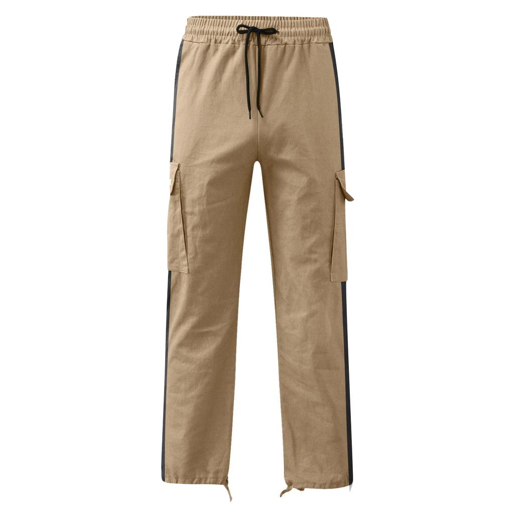 Spring and Autumn Men's Overalls Drawstring Drawstring Pocket Color Matching Long Pants